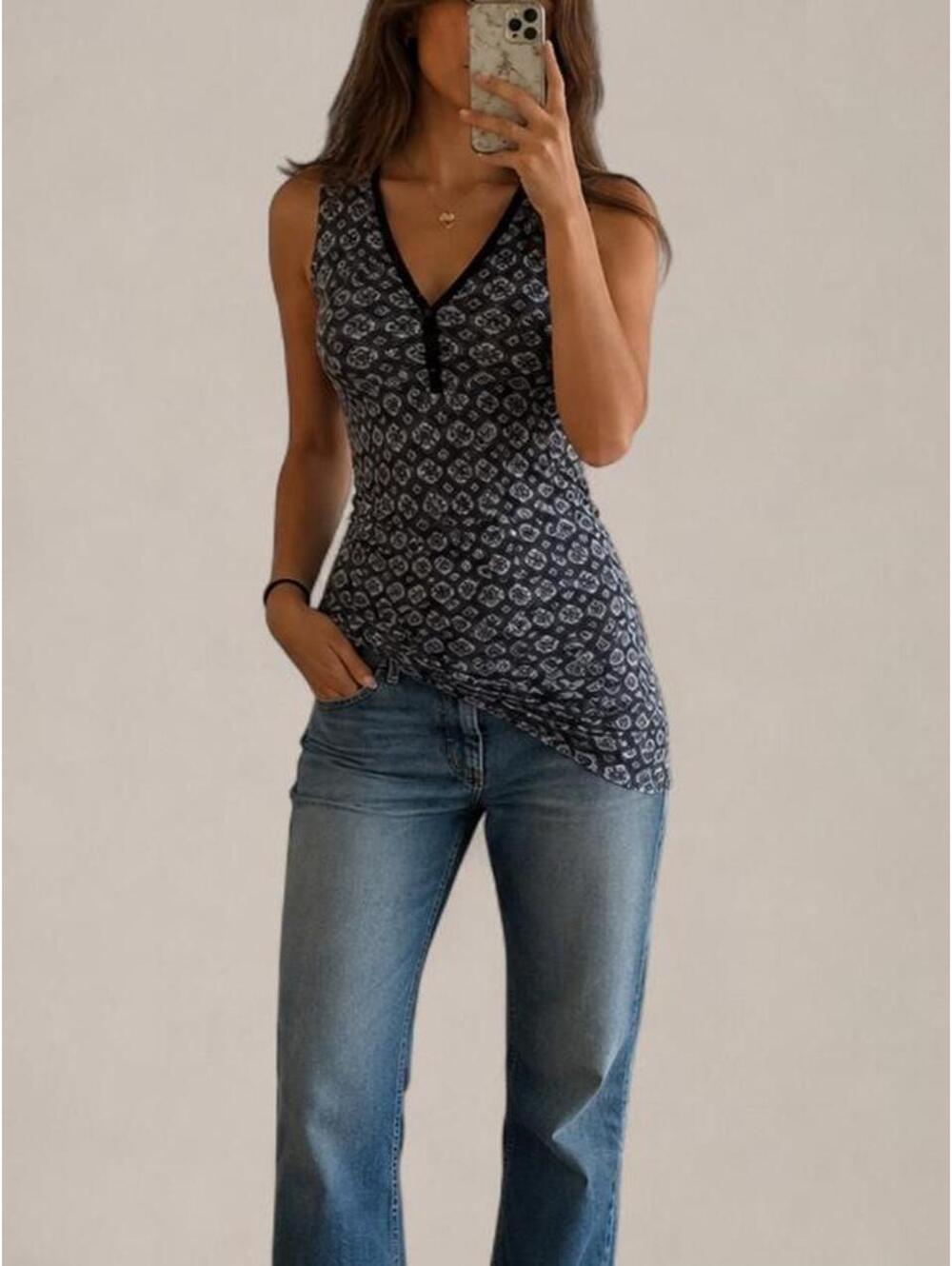 Y2K White House Black Market Mesh V Neck Tunic Top XS